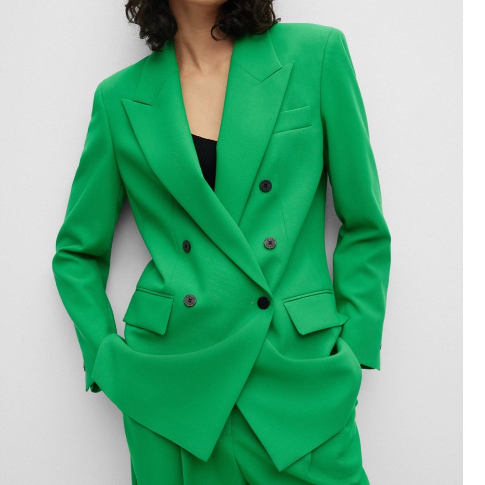 New Hugo Boss double-breasted relaxed fit women green blazer or jacket size 32